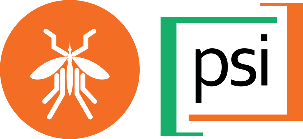 Icon of a mosquito in white next to the PSI logo