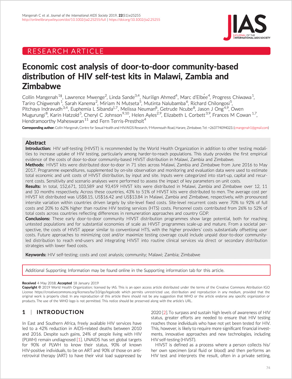 Economic cost analysis of door-to-door community-based 